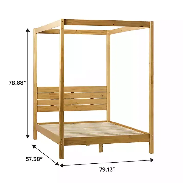 Beds & Headboards-Kirklands Home Natural Pine Canopy Full Bed Tan