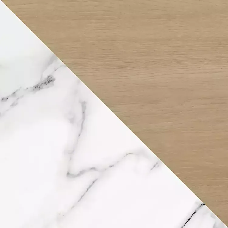 Coffee Tables-Kirklands Home Marble & Oak Open Base Round Coffee Table Tan