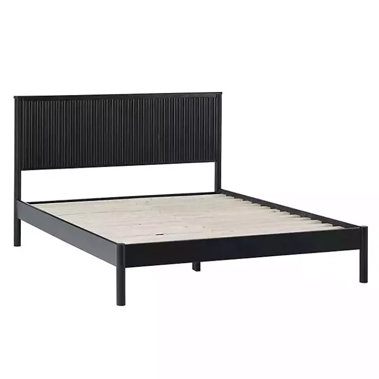 Beds & Headboards-Kirklands Home Reeded Headboard Queen Bed Black