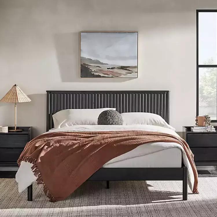 Beds & Headboards-Kirklands Home Reeded Headboard Queen Bed Black