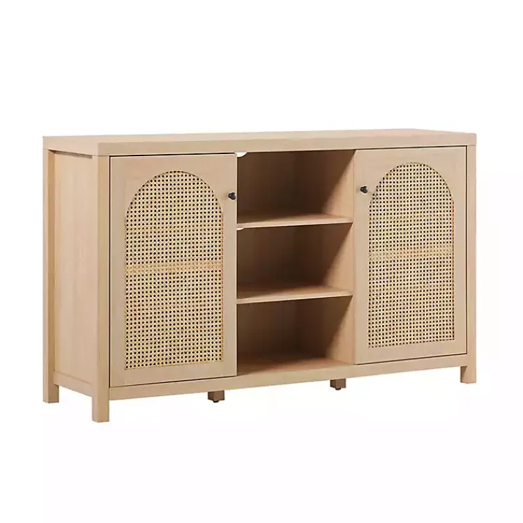 Cabinets & Sideboards-Kirklands Home Natural Wood and Rat 2-Door Sideboard Tan
