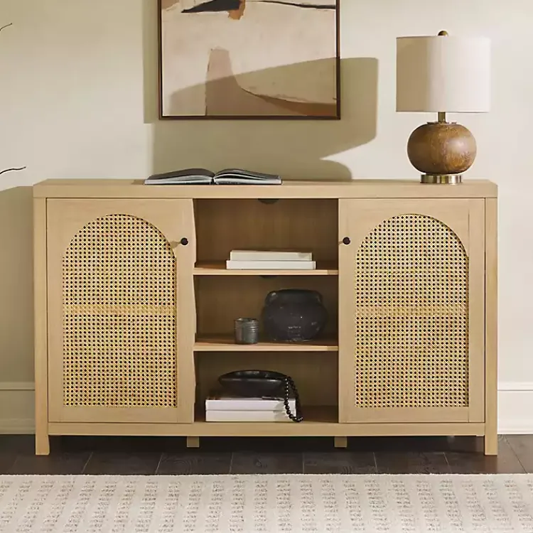 Cabinets & Sideboards-Kirklands Home Natural Wood and Rat 2-Door Sideboard Tan