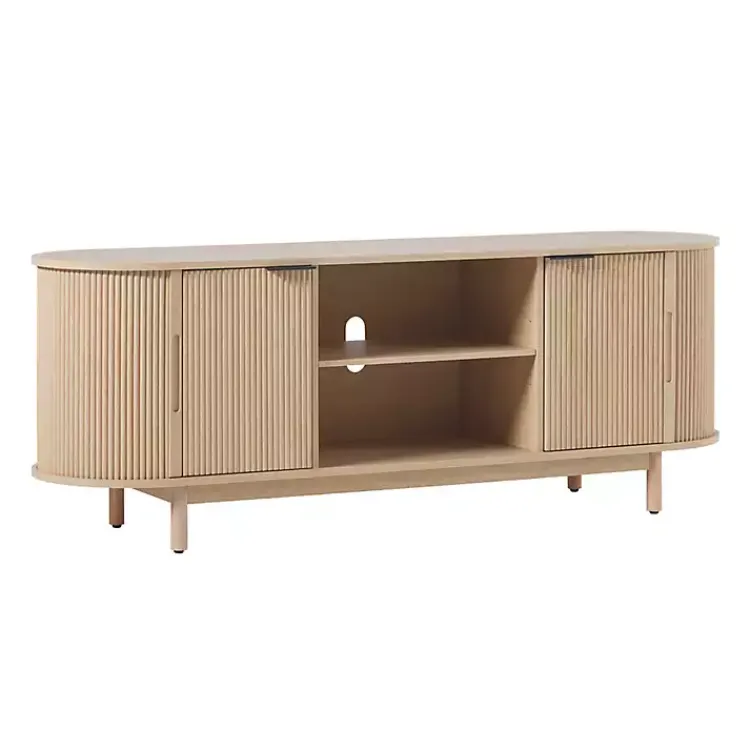 Tv Stands & Media Consoles-Kirklands Home Natural Wood Reeded Oval TV Sd Tan