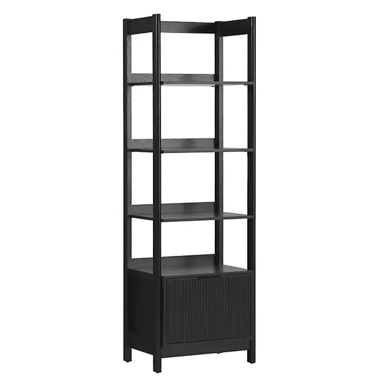 Bookshelves-Kirklands Home Reeded Wood Holmes Narrow Bookcase Black