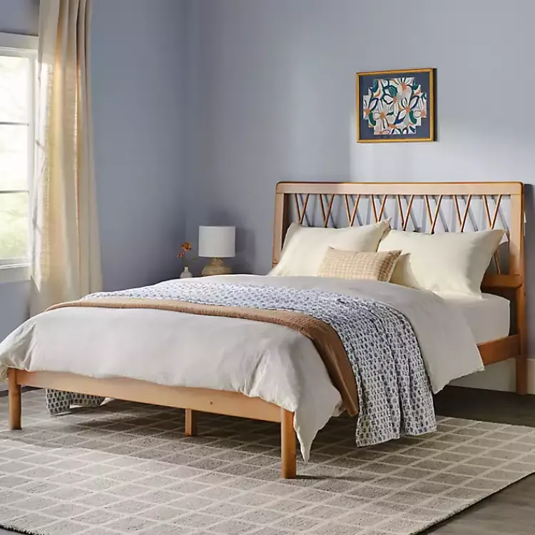 Beds & Headboards-Kirklands Home Caramel Wood Spindle Headboard Queen Bed Brown