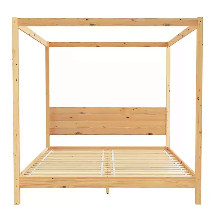 Beds & Headboards-Kirklands Home Natural Pine Canopy King Bed Tan