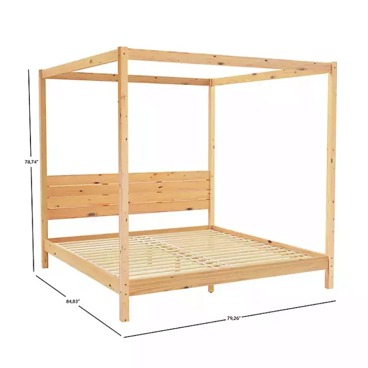 Beds & Headboards-Kirklands Home Natural Pine Canopy King Bed Tan
