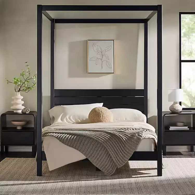 Beds & Headboards-Kirklands Home Wood Canopy Full Bed Black