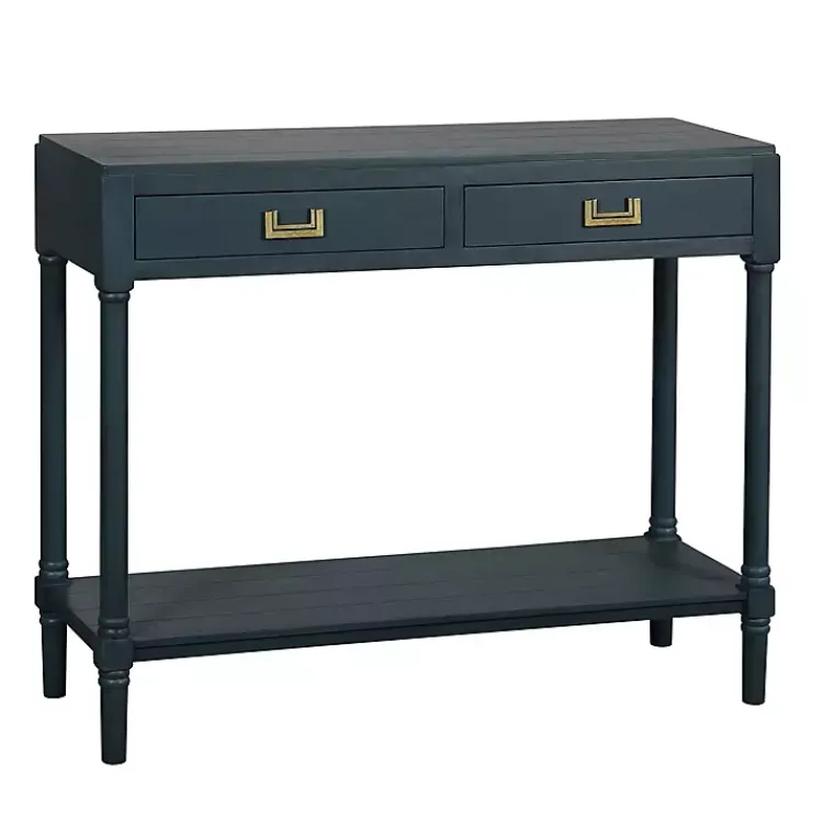 Console Tables-Kirklands Home Navy Wood 2-Drawer Layla Console Table Blue