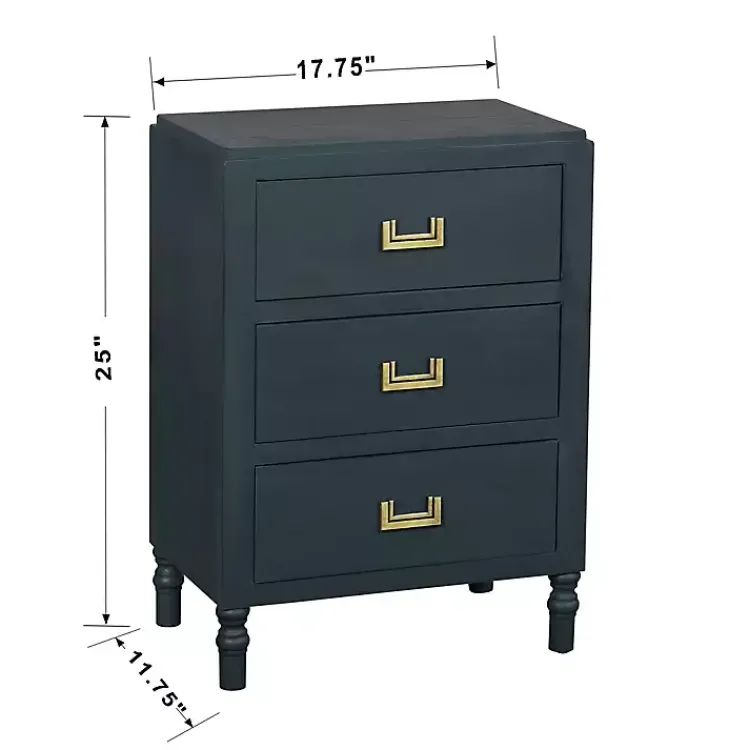 Nightstands-Kirklands Home Navy Wood 3-Drawer Layla Nightstand Blue