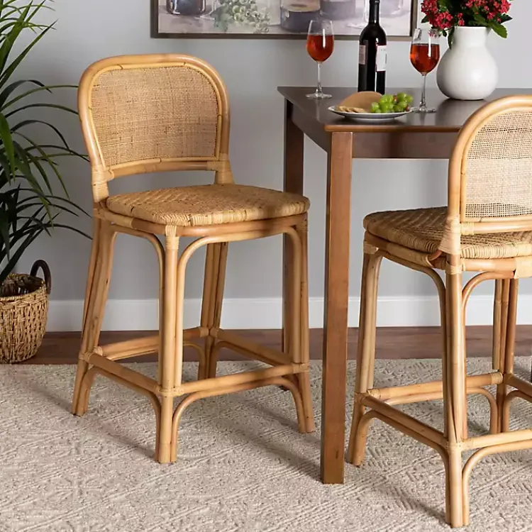 Bar Stools & Counter Height Stools-Kirklands Home Natural Rat Adrena Counter Stool Tan