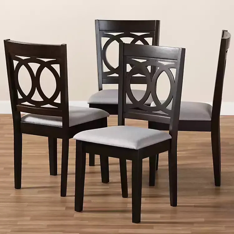 Dining Chairs-Kirklands Home Espresso Wood Lenoir Dining Chairs, Set of 4 Gray
