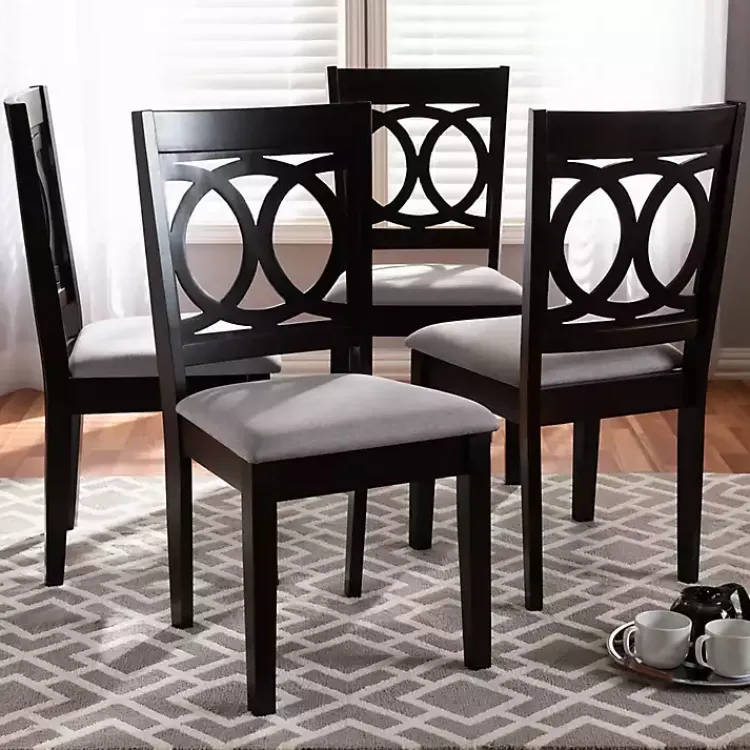 Dining Chairs-Kirklands Home Espresso Wood Lenoir Dining Chairs, Set of 4 Gray