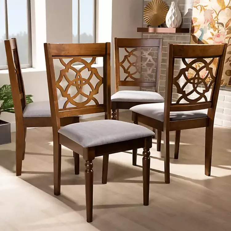 Dining Chairs-Kirklands Home Walnut Lylah Upholstered Dining Chairs, Set of 4 Gray
