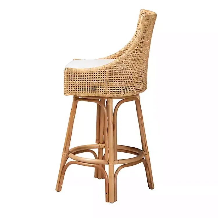 Bar Stools & Counter Height Stools-Kirklands Home Natural Rattan Bella Swivel Bar Stool White