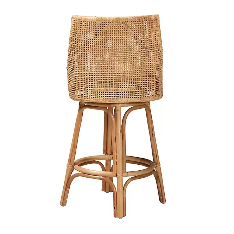 Bar Stools & Counter Height Stools-Kirklands Home Natural Rattan Bella Swivel Bar Stool White