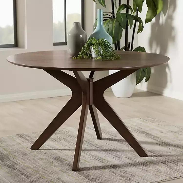 Dining Tables-Kirklands Home Walnut Round Monte Dining Table Brown