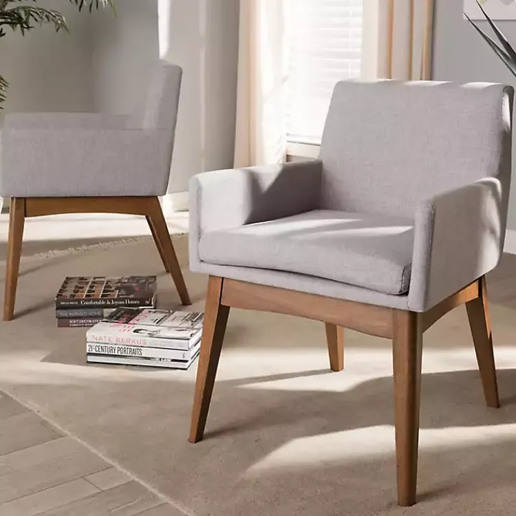 Dining Chairs-Kirklands Home Upholstered Walnut Dining Chairs, Set of 2 Gray