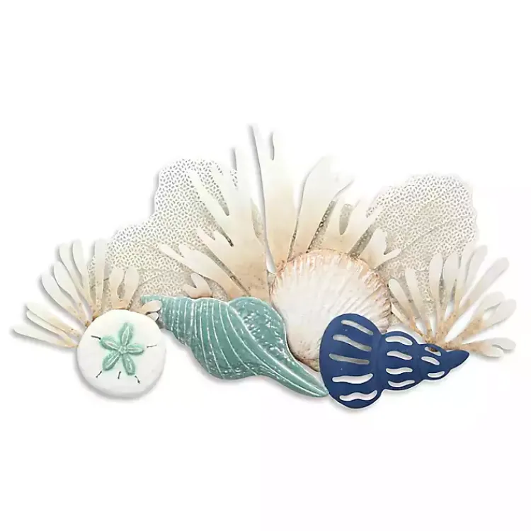 Wall Plaques-Kirklands Home Blue Metal Reef and Shell Wall Plaque