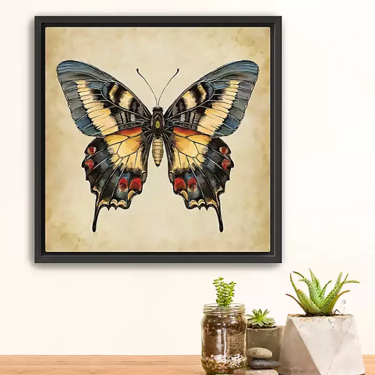 Canvas Art-Kirklands Home Blue Vintage Butterfly Framed Canvas Art Print