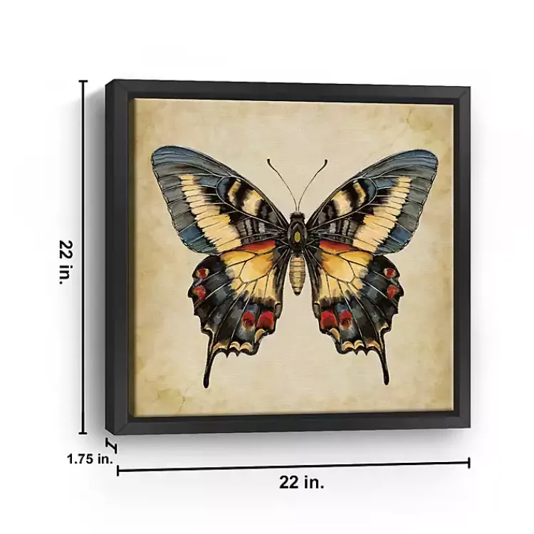 Canvas Art-Kirklands Home Blue Vintage Butterfly Framed Canvas Art Print