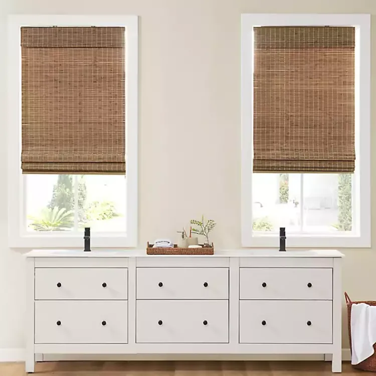 Curtains & Drapes-Kirklands Home Bamboo Light Filtering Roman Shade, 35 in. Brown