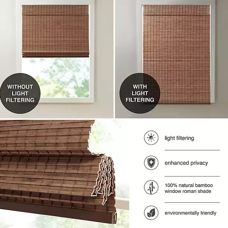 Curtains & Drapes-Kirklands Home Bamboo Light Filtering Roman Shade, 35 in. Brown
