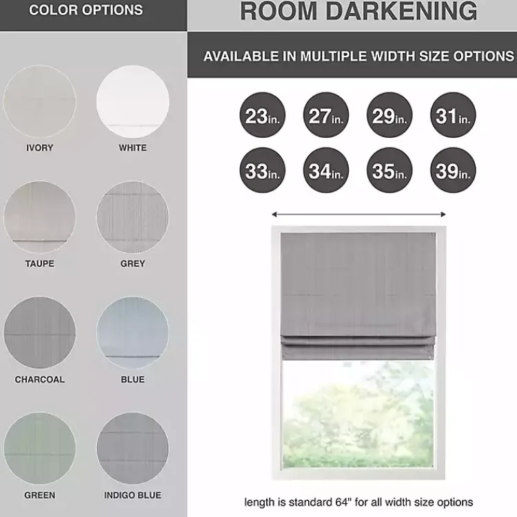 Curtains & Drapes-Kirklands Home Basketweave Cordless Roman Shade, 31 in. Gray