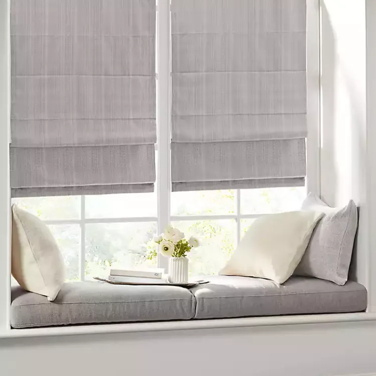 Curtains & Drapes-Kirklands Home Basketweave Cordless Roman Shade, 35 in. Gray