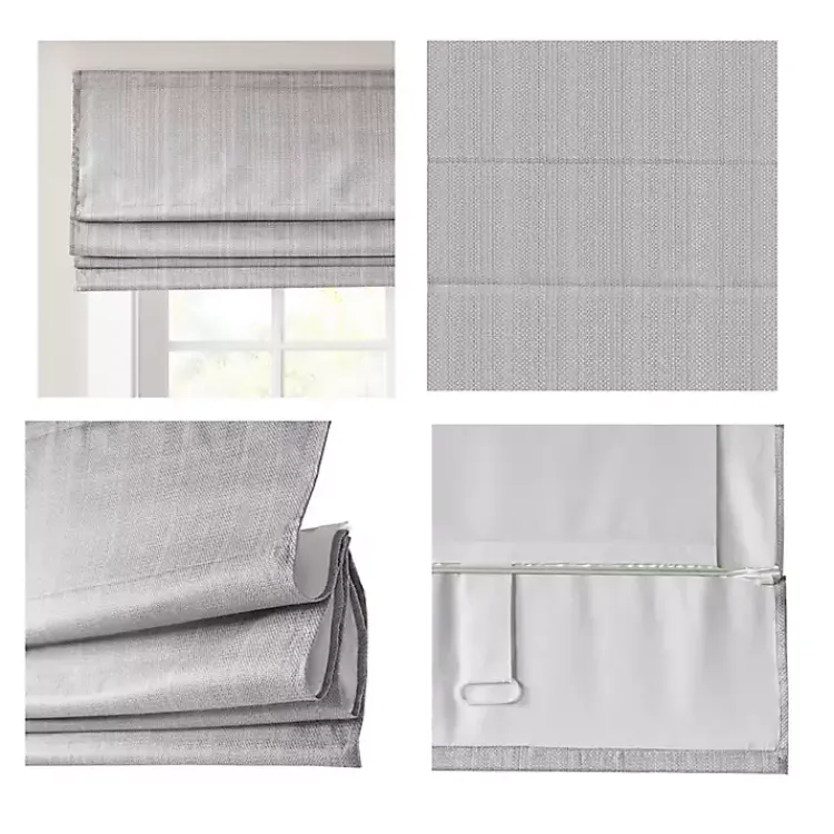 Curtains & Drapes-Kirklands Home Basketweave Cordless Roman Shade, 35 in. Gray