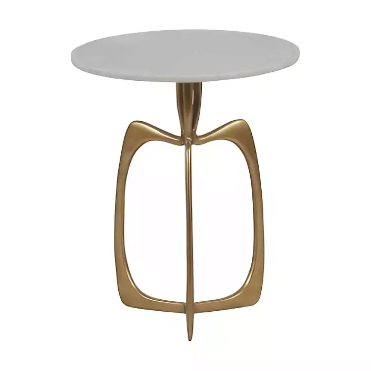 Accent & End Tables-Kirklands Home Gold Metal and Marble Modern Abstract Accent Table White