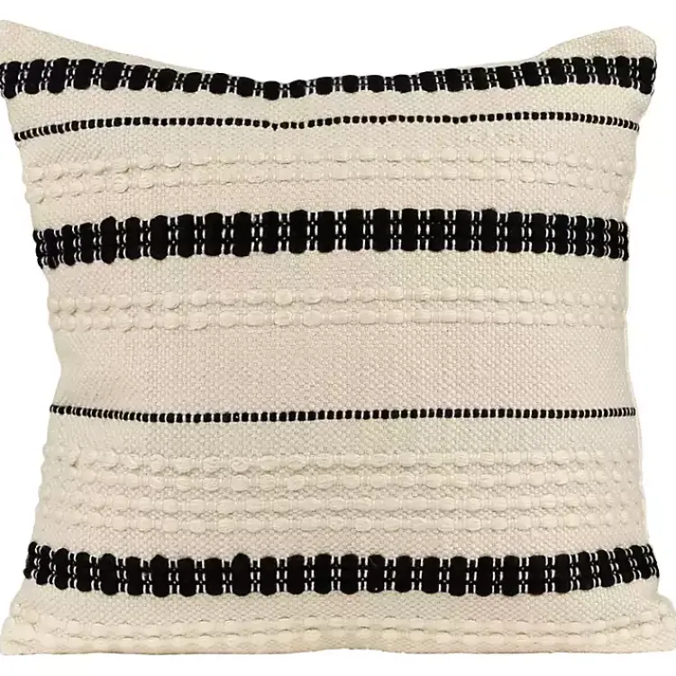 Outdoor Cushions & Pillows-Kirklands Home Black and White Woven Stripe Indoor/Outdoor Pillow