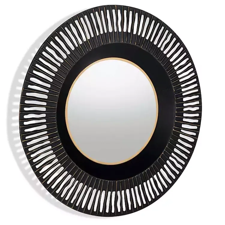 Decorative Mirrors-Kirklands Home Round Cantara Black Metal Wall Mirror
