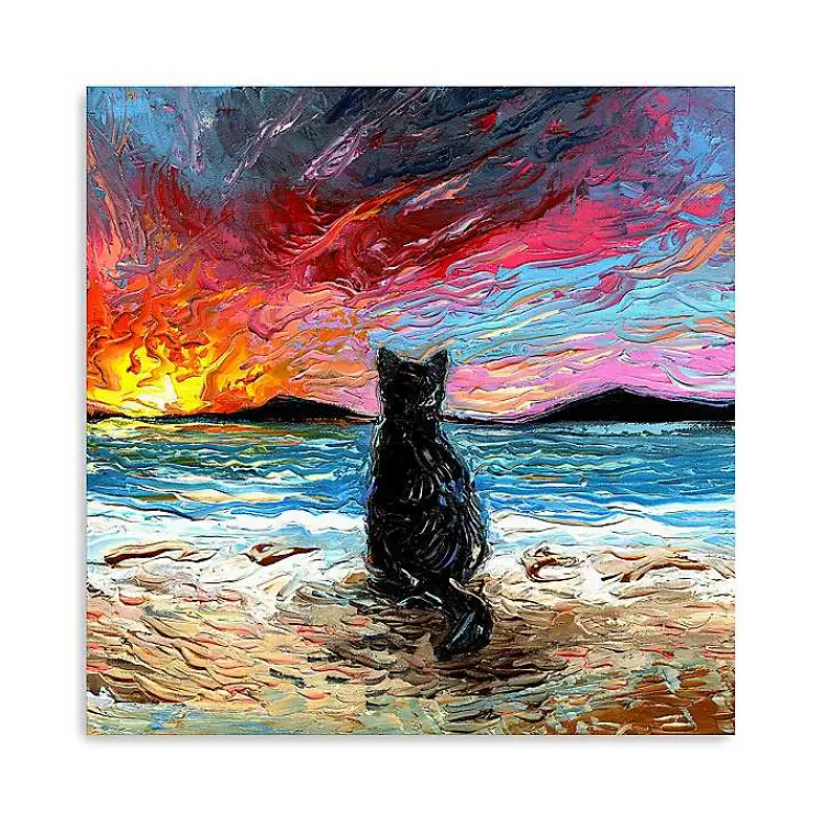Canvas Art-Kirklands Home Black Cat Beach Days Canvas Art Print Multi