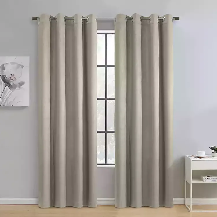 Curtains & Drapes-Kirklands Home Taupe Paris Velvet Blackout Curtain Panel, 63 in. Tan