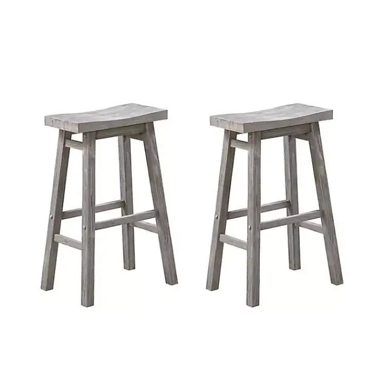 Bar Stools & Counter Height Stools-Kirklands Home Wire Brush Saddle Bar Stools, Set of 2 Gray