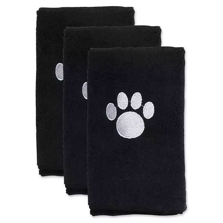 Pet Dishes & Canisters-Kirklands Home Black & White Embroidered Paw Pet Towels, Set of 3