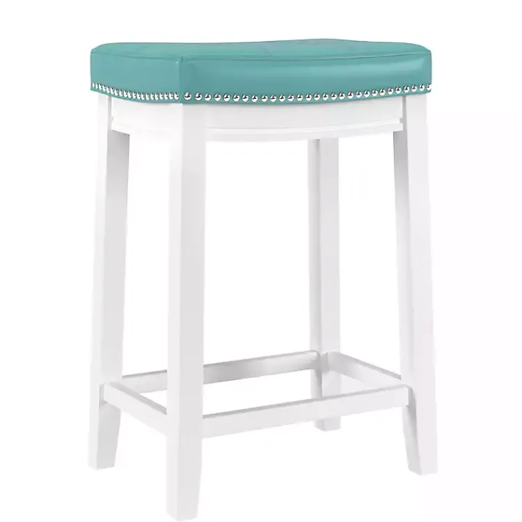 Bar Stools & Counter Height Stools-Kirklands Home Teal Faux Leather Claridge Counter Stool Blue
