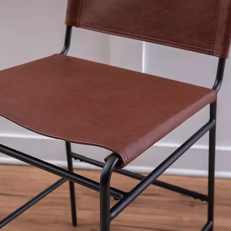 Bar Stools & Counter Height Stools-Kirklands Home Faux Leather Sling Counter Stool Brown