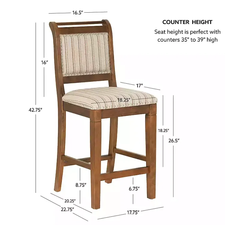 Bar Stools & Counter Height Stools-Kirklands Home Neutral Stripes Upholstered Emmy Counter Stool Tan