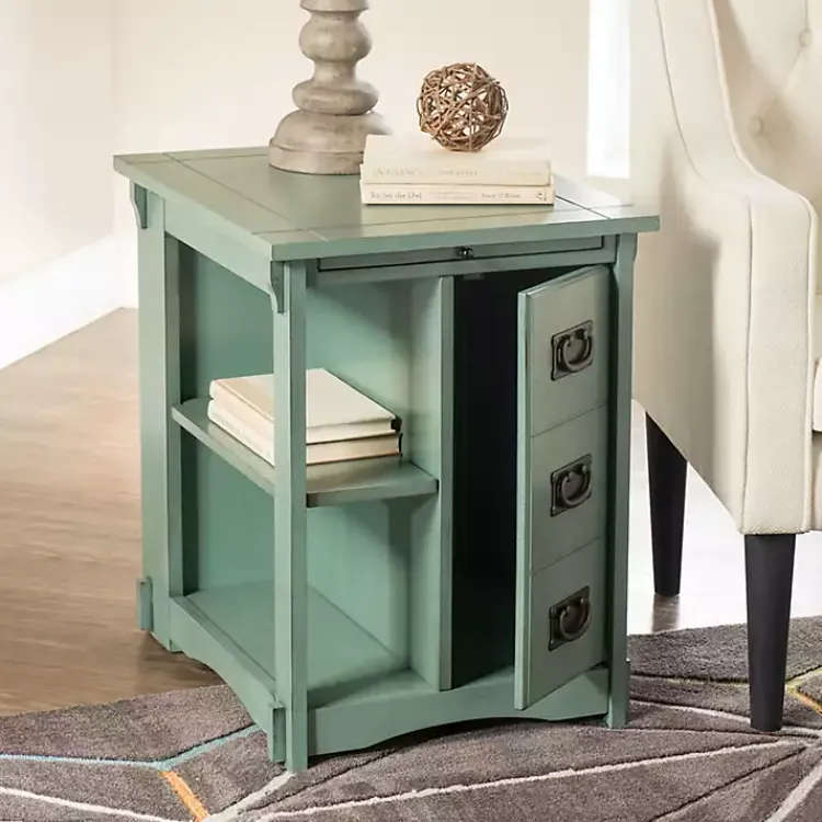 Accent & End Tables-Kirklands Home Teal Wood Parnell Storage Accent Table