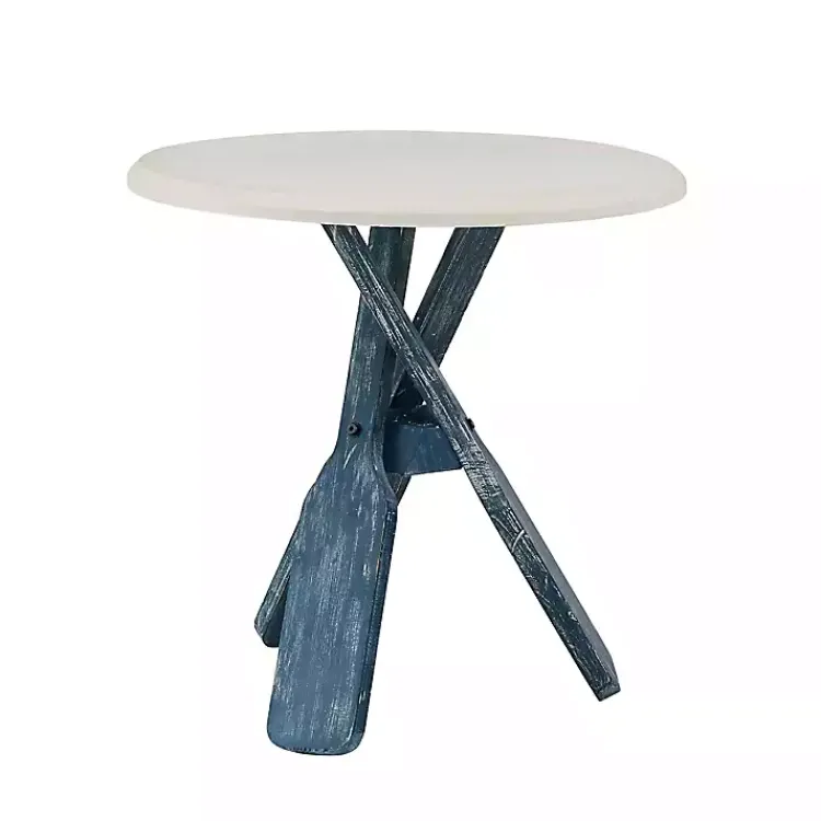 Accent & End Tables-Kirklands Home Distressed Blue Oars Coastal Accent Table White