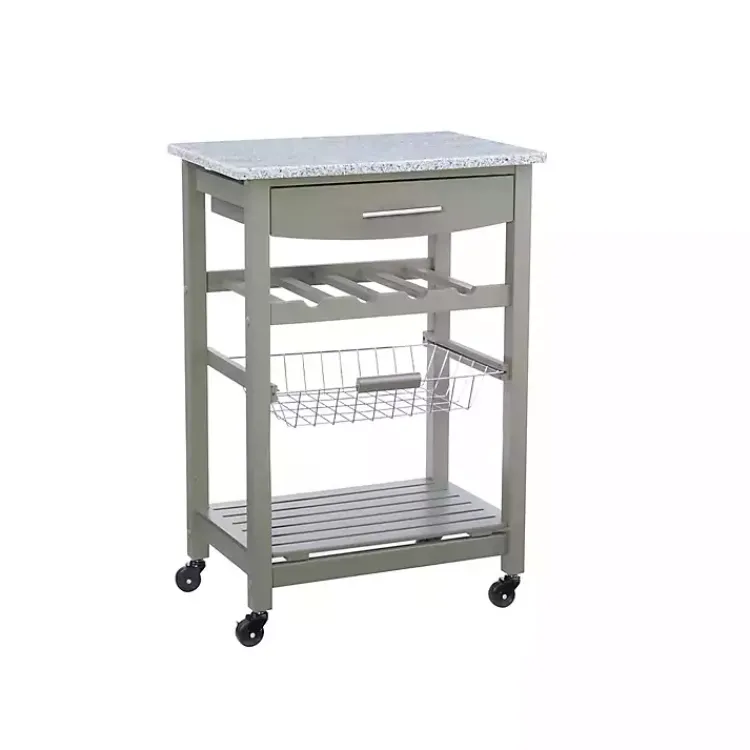 Kitchen Islands & Bar Carts-Kirklands Home Warm Rolling Kitchen Cart with Granite Top Gray