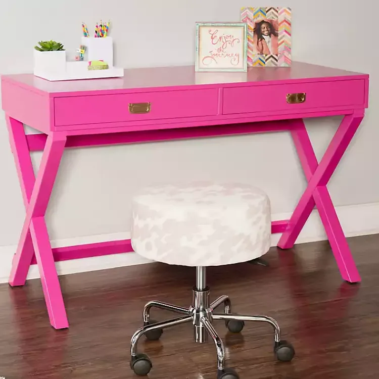 Office Furniture-Kirklands Home Hot Wood 2-Drawer Peggy Desk Pink