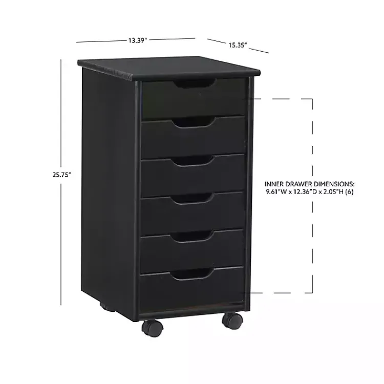 Office Furniture-Kirklands Home Wood 6-Drawer Cary Storage Cart Black