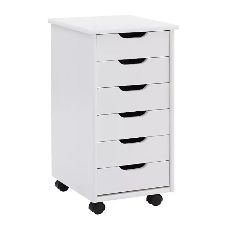 Office Furniture-Kirklands Home Wood 6-Drawer Cary Storage Cart White