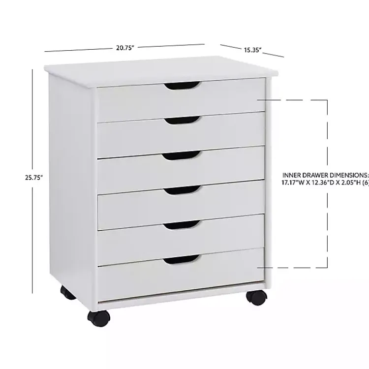 Office Furniture-Kirklands Home Wood Wide 6-Drawer Cary Storage Cart White