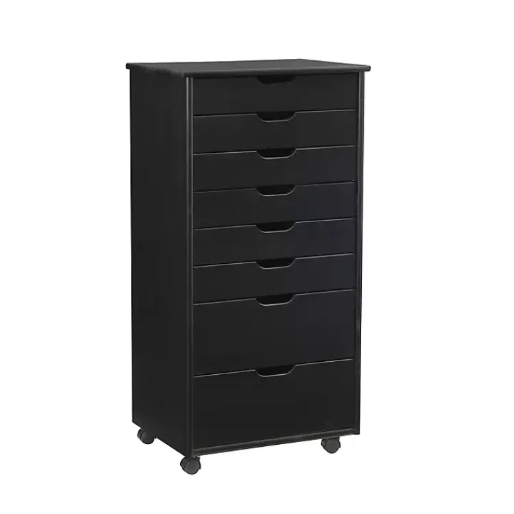Office Furniture-Kirklands Home Wood 8-Drawer Cary Storage Cart Black