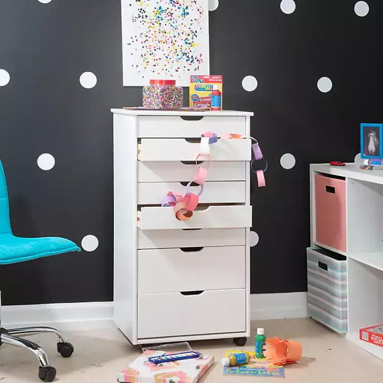 Office Furniture-Kirklands Home Wood 8-Drawer Cary Storage Cart White