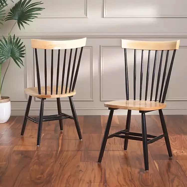 Dining Chairs-Kirklands Home Two-Tone Parker Spindle Dining Chairs, Set of 2 Black